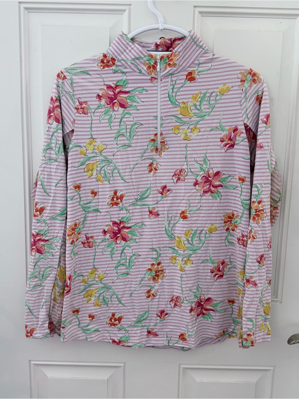 IBKUL 1/4 Zip Long Sleeve M | Pink Floral Stripe UPF 50+